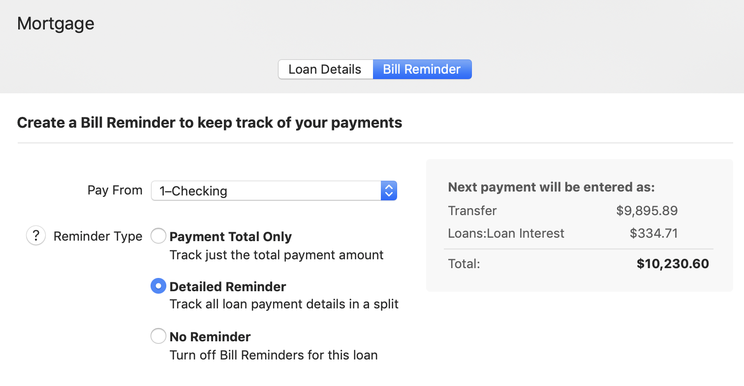 quicken for mac make mortgage payment from checking account
